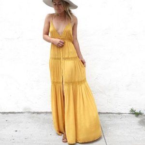 Cotton Candy LA mustard plunge maxi dress